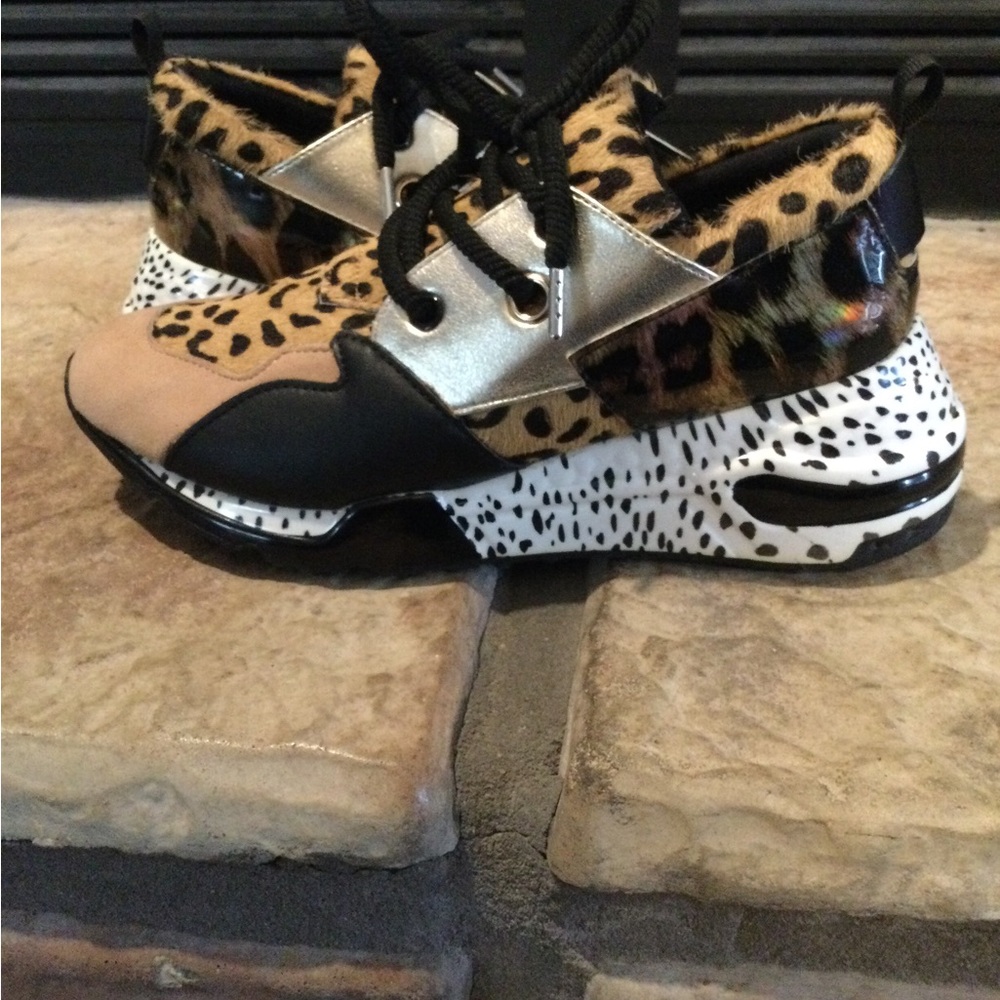 Steve Madden Leopard Print Sneakers with Black and Gold Accents